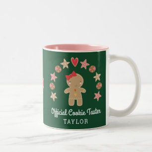 Green Holiday Gingerbread Official Cookie Taster Two-Tone Coffee Mug