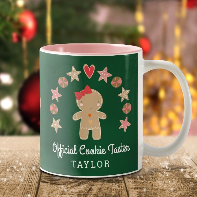 Green Holiday Gingerbread Official Cookie Taster Two-Tone Coffee Mug (Creator Uploaded)