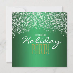 Green Holiday Party Glitter Sparkle Invitation