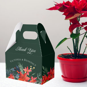 Green Holiday Poinsettia Floral Christmas Wedding Favour Box
