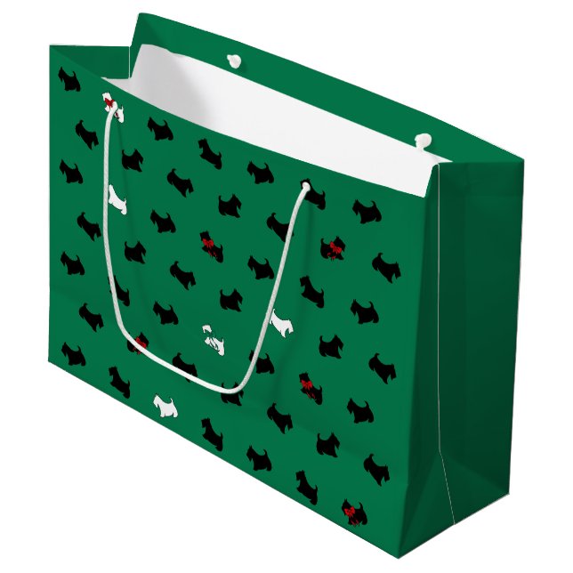 Green Holiday Scottish Terriers Gift Bag (Front Angled)