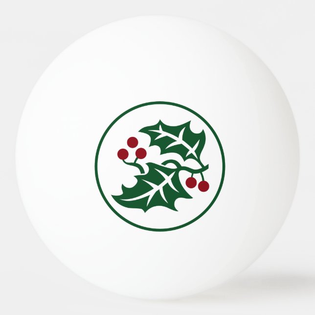 Green Holly and Red Berries Christmas Holiday Ping Pong Ball (Front)