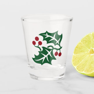 Green Holly and Red Berries Christmas Holiday Shot Glass