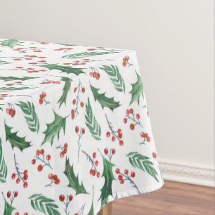 Green Holly and Red Berry Christmas Pattern Tablecloth