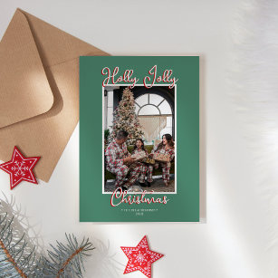 Green Holly Jolly Christmas Family Photo Holiday Card
