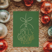 Green Holly Jolly Christmas Hand-Drawn Ornament