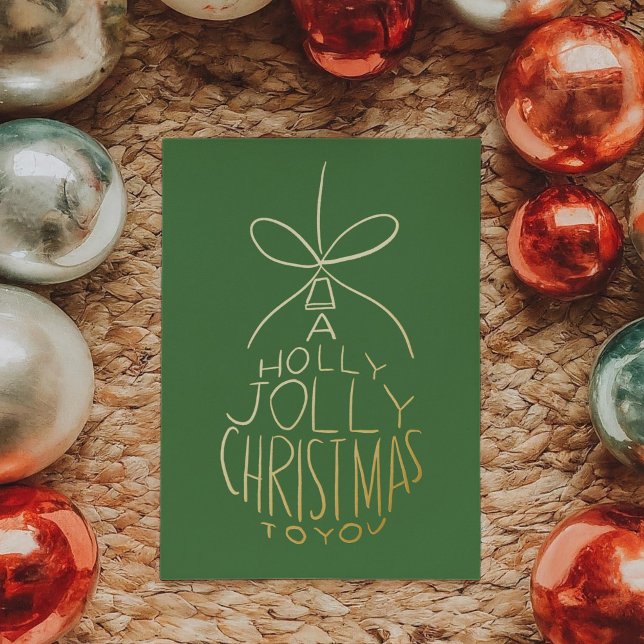 Green Holly Jolly Christmas Hand-Drawn Ornament Foil Holiday Card (Green Holly Jolly Christmas Hand-Drawn Ornament Foil Holiday Card)