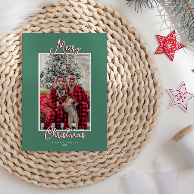 Green Holly Jolly Merry Christmas Family Photo Holiday Card (Creator Uploaded)