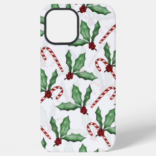 Green Holly Leaves Red Berries Candy Cane Paint iPhone 12 Pro Max Case