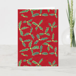 Green Holly Leaves Yellow Flowers Christmas Cards
