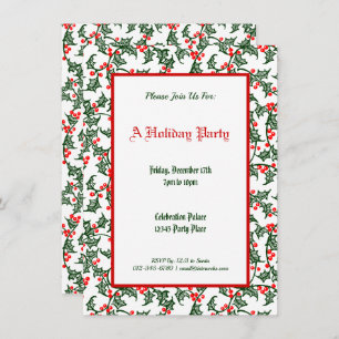 Green Holly Pattern Holiday Editable 4.5x6.25" Invitation