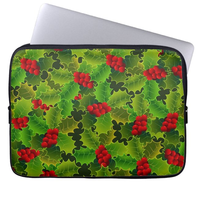 Green Holly with Red Berries Laptop Sleeve (Front)