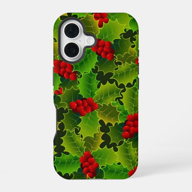 Green Holly with Red Berries Phone Case (Back)