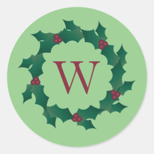 Green Holly Wreath Christmas Sticker Envelope Seal