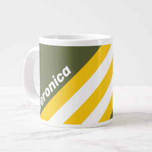 Green Honey Nostalgic Stripes with Name Large Coffee Mug