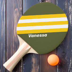 Green Honey Nostalgic Stripes with Name Ping Pong Paddle