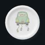 Green Honeymoon Car Wedding Paper Plate<br><div class="desc">This is a cute wedding reception paper plate, with an image of three tin cans trailing a green car that has a "Just Married" sign in the back window. These will bring a smile! Be sure to see the matching paper napkins in our store. *Clip art used in this design...</div>