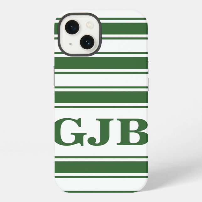Green Horizontal Stripe with Monogram iPhone Case (Back)