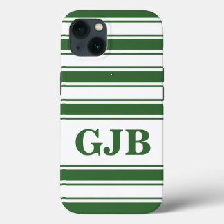 Green Horizontal Stripe with Monogram iPhone Case