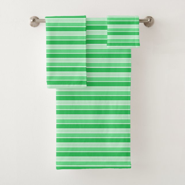 Green Horizontal Striped Bath Towel Set (Insitu)