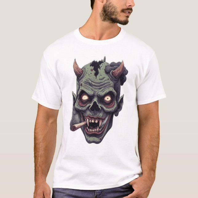 Green Horned Monster Graphic T-Shirt (Front)