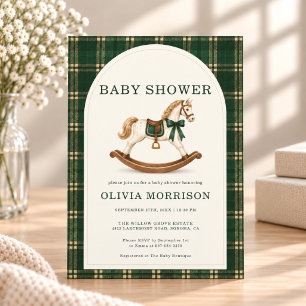Green Horse Plaid Tartan Polo Boy Baby Shower Invitation