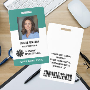 Green Hospital Medical Employee Logo Photo Id Badge