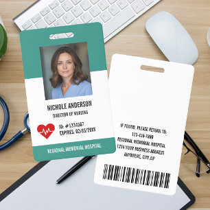 Green Hospital Medical Employee Logo Photo Id Badge