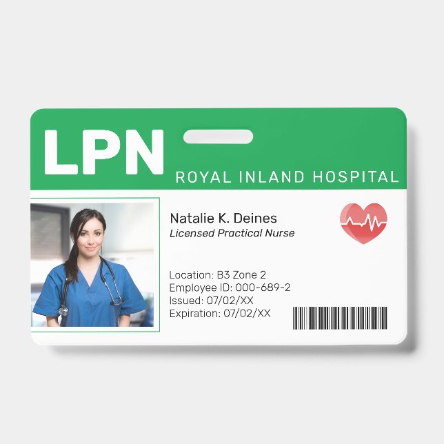 Green | Hospital Medical Employee Photo ID Badge (Front)