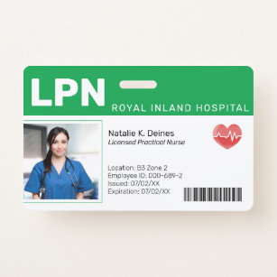 Green   Hospital Medical Employee Photo ID Badge