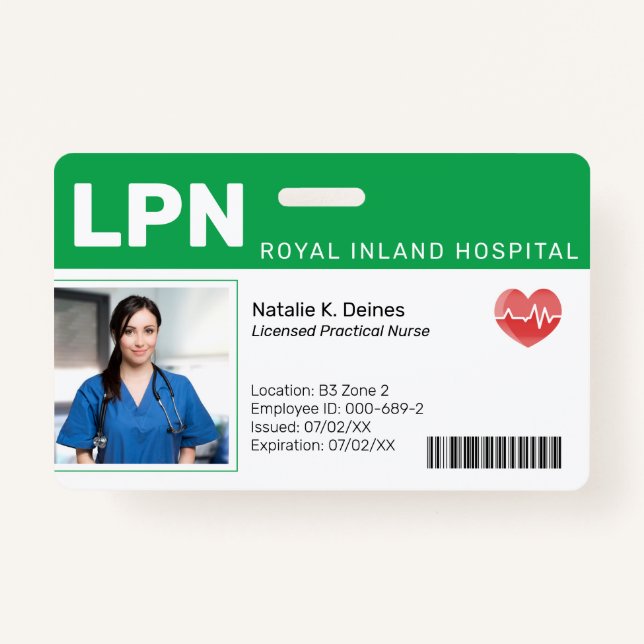 Green | Hospital Medical Employee Photo ID Badge (Front)
