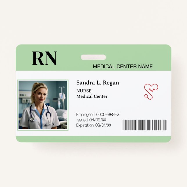 Green | Hospital Medical Employee Photo ID  ID Badge (Front)
