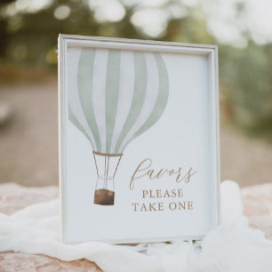 Green Hot Air Balloon Baby Shower Favours Sign