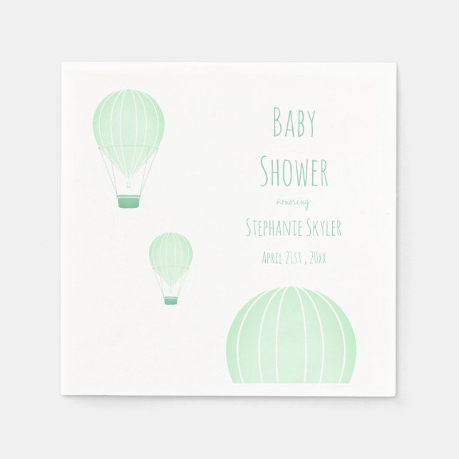 Green Hot Air Balloon | Baby Shower Napkin (Front)