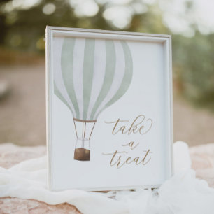 Green Hot Air Balloon Baby Shower Take a Treat Poster