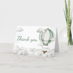 Green Hot Air Balloon Baby Shower Thank You Card