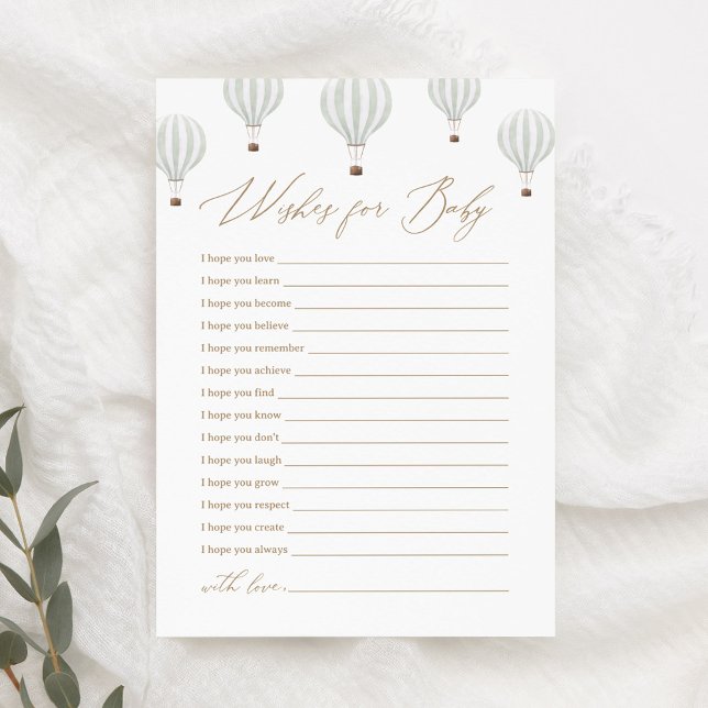 Green Hot Air Balloon Baby Shower Wishes for Baby Invitation (Creator Uploaded)