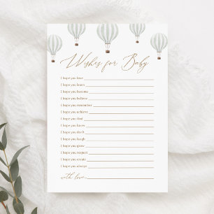 Green Hot Air Balloon Baby Shower Wishes for Baby Invitation