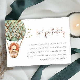 Green Hot Air Balloon Lion Books for Baby Shower Enclosure Card