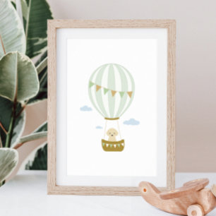 Green Hot Air Balloon with Puppy Nursery Poster