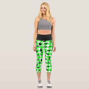 green houndstooth halloween black bats capri leggings