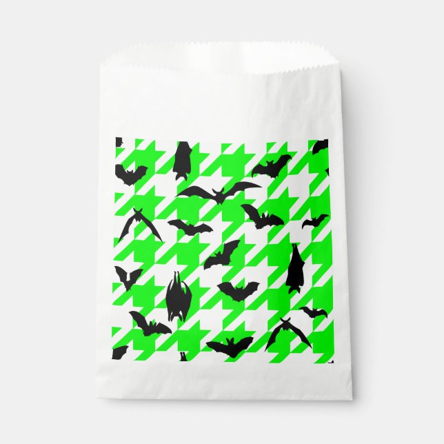 green houndstooth halloween black bats favour bag (Front)