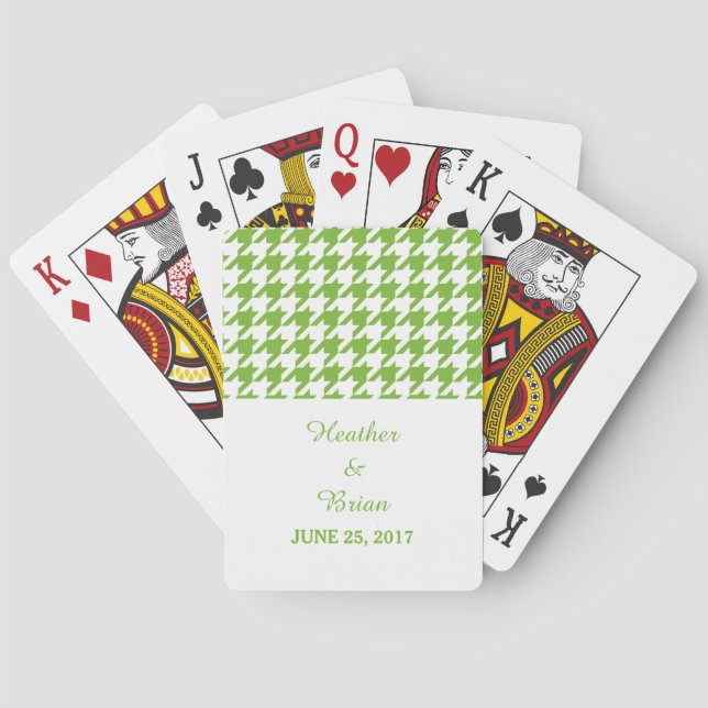 Green Houndstooth Wedding Playing Cards (Back)