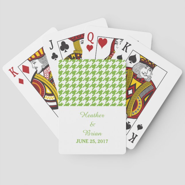 Green Houndstooth Wedding Playing Cards (Back)