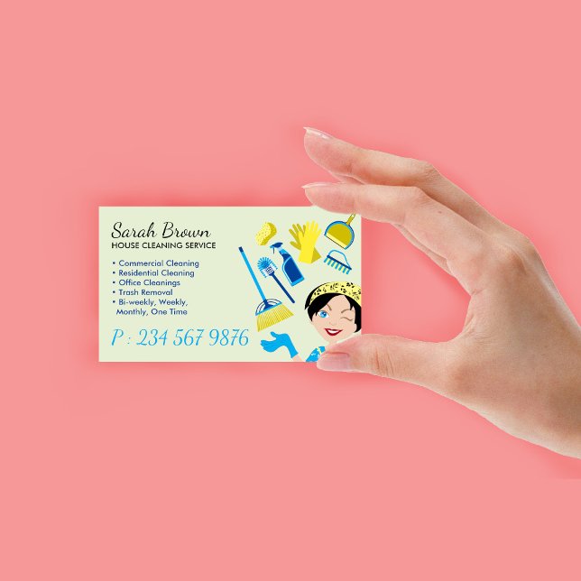 Green House Cleaning Janitorial Gloved Apron Maid Business Card (Green House Cleaning Janitorial Gloved Apron Maid Business Card)