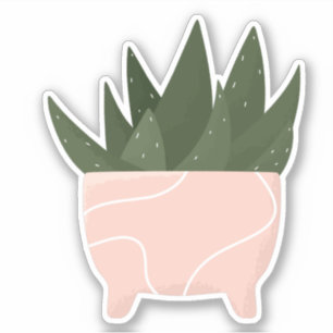 Green houseplant in pink pot transparent sticker