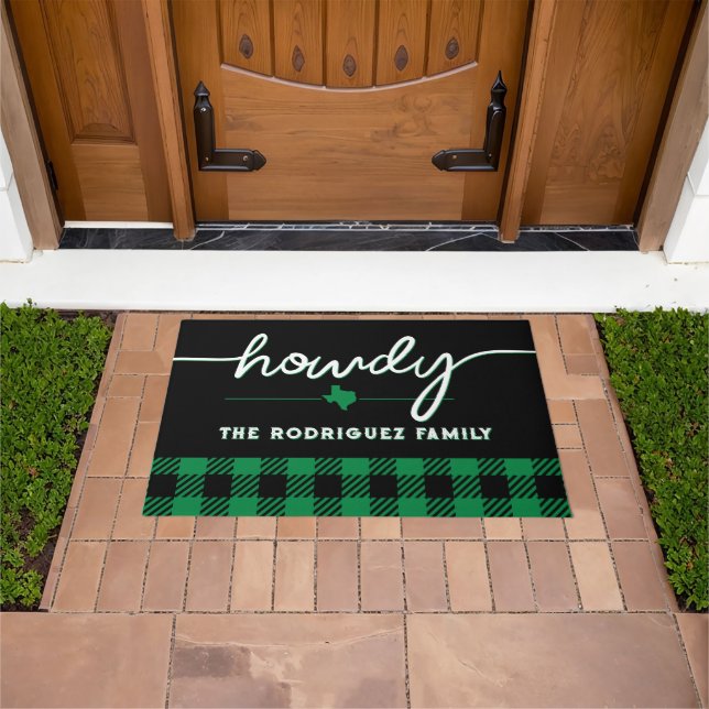 Green Howdy Buffalo Plaid Doormat (Outdoor)