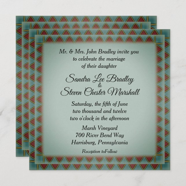 Green Hue Tribal Inspired Design Wedding  Invitation (Front/Back)
