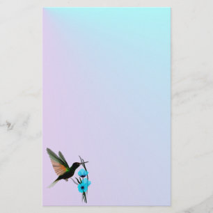 Green Hummingbird-Blue Flowers stationary Stationery