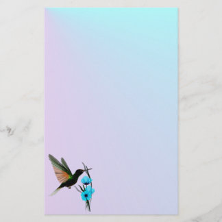 Green Hummingbird-Blue Flowers stationary Stationery